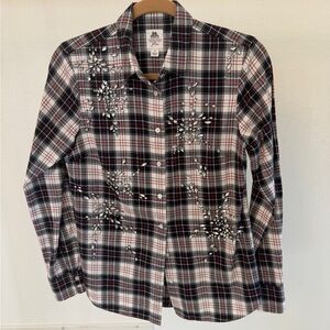 Thomas Mason for J. Crew Black and White Plaid Women's Shirt with Rhinestones